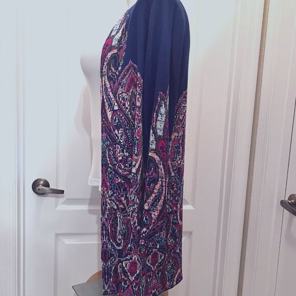 Ruby Rd. Open Front Long Sleeve Cardigan-Blue/Pink Mix-Size Medium-Casual-Long - Picture 11 of 16